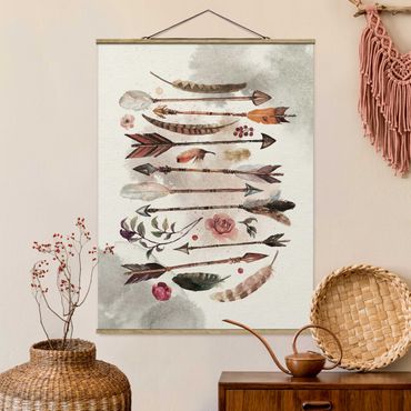 Tableau en tissu avec porte-affiche - Boho Arrows And Feathers - Watercolour