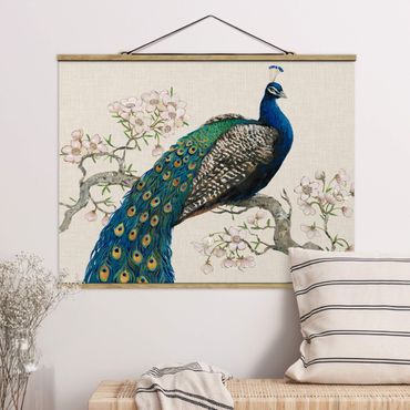 Tableau en tissu avec porte-affiche - Vintage Peacock With Cherry Blossoms