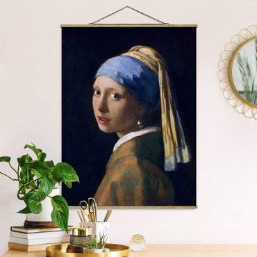 Tableau en tissu avec porte-affiche - Jan Vermeer Van Delft - Girl With A Pearl Earring