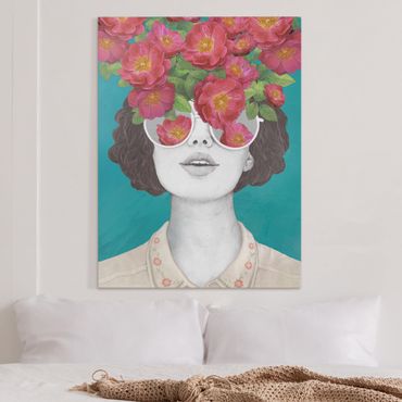 Tableau sur toile - Illustration Portrait Woman Collage With Flowers Glasses