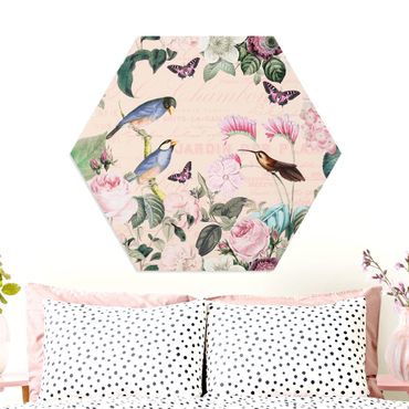 Hexagon Picture Forex - Vintage Collage - Roses And Birds