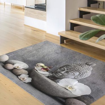 Vinyl Floor Mat - Zen Buddha, Orchid And Stone - Landscape Format 4:3