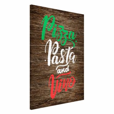 Tableau magnétique - Pizza Pasta and Vino On Wooden Board