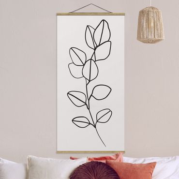Tableau en tissu avec porte-affiche - Line Art Branch Leaves Black And White
