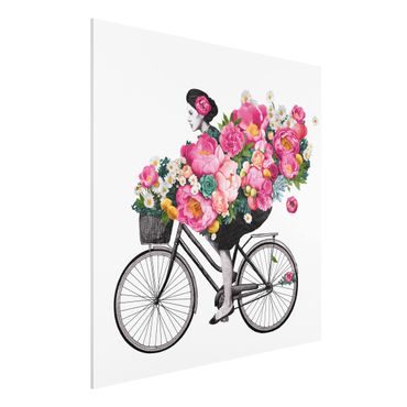 Impression sur forex - Illustration Woman On Bicycle Collage Colourful Flowers