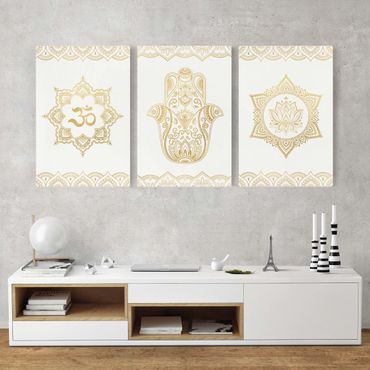 Impression sur toile - Hamsa Hand Lotus OM Illustration Set Gold