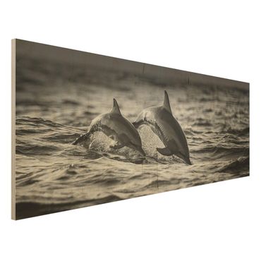 Tableau en bois - Two Jumping Dolphins