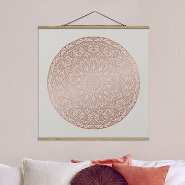 Tableau en tissu avec porte-affiche - Mandala Ornament In Copper Gold