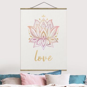 Tableau en tissu avec porte-affiche - Lotus Illustration Love Gold Light Pink