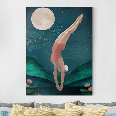 Tableau sur toile - Illustration Bather Woman Moon Painting