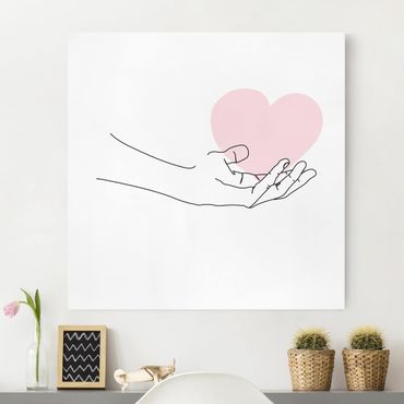 Tableau sur toile - Hand With Heart Line Art