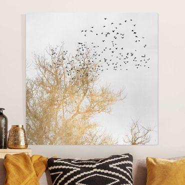 Impression sur toile - Flock Of Birds In Front Of Golden Tree