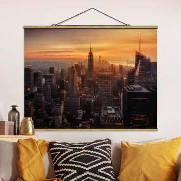 Tableau en tissu avec porte-affiche - Manhattan Skyline Evening