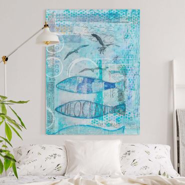 Impression sur toile - Colourful Collage - Blue Fish