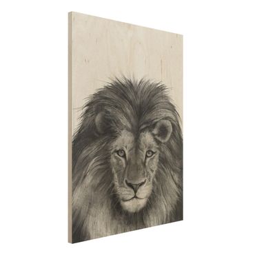 Impression sur bois - Illustration Lion Monochrome Painting