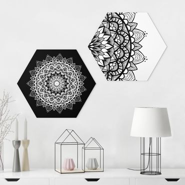 Hexagone en forex - Mandala Illustration Shabby Set Black White