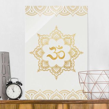 Tableau en verre - Mandala OM Illustration Ornament White Gold