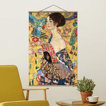 Tableau en tissu avec porte-affiche - Gustav Klimt - Lady With Fan