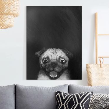 Tableau sur toile - Illustration Dog Pug Painting On Black And White