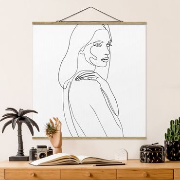 Tableau en tissu avec porte-affiche - Line Art Woman's Shoulder Black And White