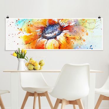 Poster panoramique fleurs - Painted Sunflower