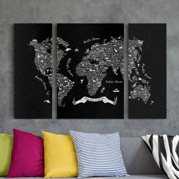 Impression sur toile 3 parties - Typography World Map Black