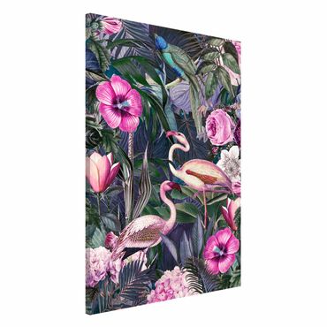 Tableau magnétique - Colourful Collage - Pink Flamingos In The Jungle