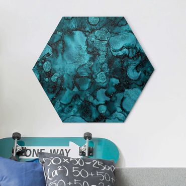 Hexagone en alu Dibond - Turquoise Drop With Glitter
