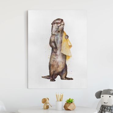 Tableau sur toile - Illustration Otter With Towel Painting White