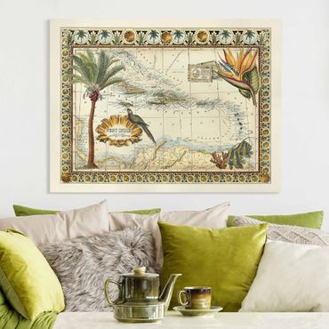 Impression sur toile - Vintage Tropical Map West Indies