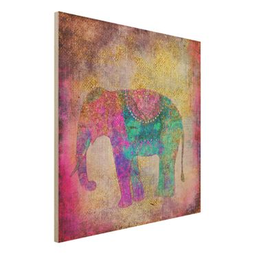 Impression sur bois - Colourful Collage - Indian Elephant