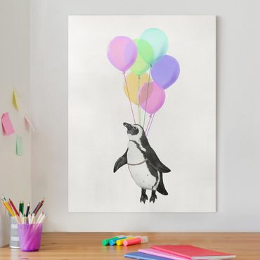 Tableau sur toile - Illustration Penguin Pastel Balloons
