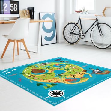 Vinyl Floor Mat - Playoom Mat Pirates - Welcome To The Pirate Island - Square Format 1:1