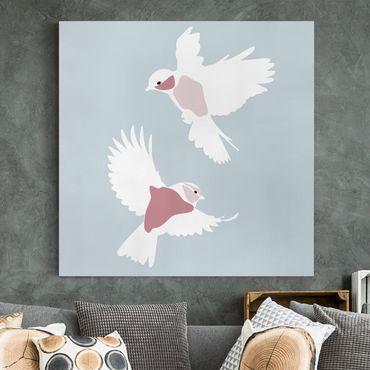 Tableau sur toile - Line Art Pigeons Pastel
