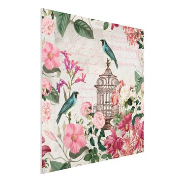 Impression sur forex - Shabby Chic Collage - Pink Flowers And Blue Birds