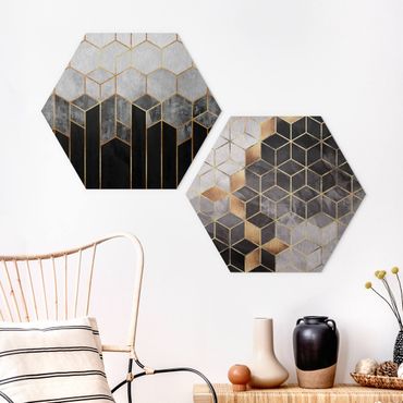 Hexagone en alu Dibond - Golden Geometry Watercolour Set