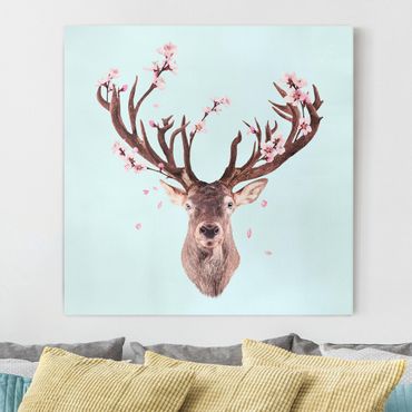 Tableau sur toile - Deer With Cherry Blossoms