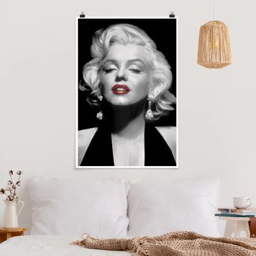 Poster noir et blanc - Marilyn With Red Lips