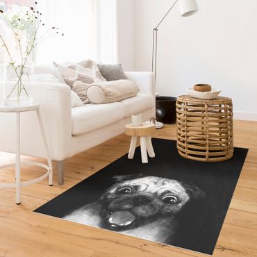 Vinyl Floor Mat - Laura Graves - Illustration Dog Pug Painting On Black And White - Portrait Format 3:4