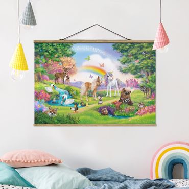 Tableau en tissu avec porte-affiche - Enchanted Forest With Unicorn
