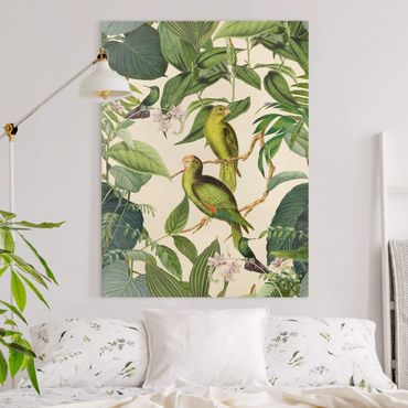 Impression sur toile - Vintage Collage - Parrots In The Jungle