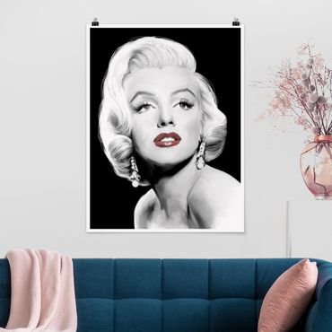 Poster noir et blanc - Marilyn With Earrings