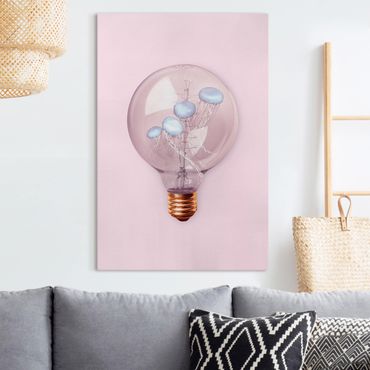 Impression sur toile - Light Bulb With Jellyfish