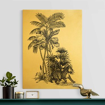 Tableau sur toile or - Vintage Illustration - Tiger And Palm Trees