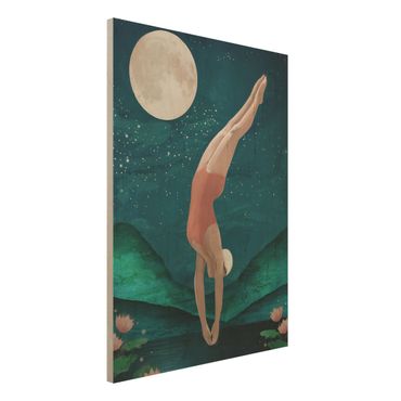 Impression sur bois - Illustration Bather Woman Moon Painting