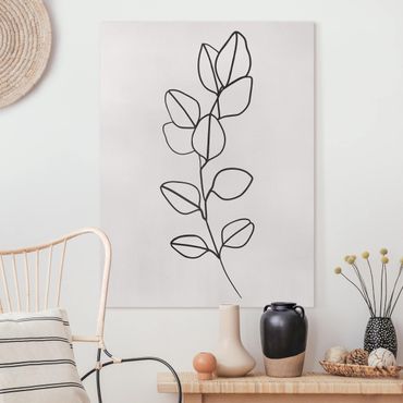 Tableau sur toile - Line Art Branch Leaves Black And White