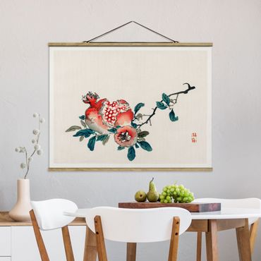 Tableau en tissu avec porte-affiche - Asian Vintage Drawing Pomegranate