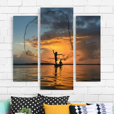Impression sur toile 3 parties - Fishing Net At Sunset