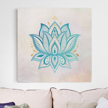 Impression sur toile - Lotus Illustration Mandala Gold Blue