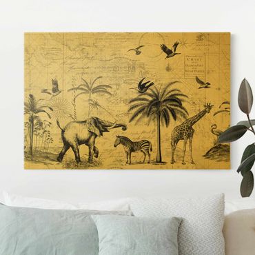 Tableau sur toile or - Vintage Collage - Exotic Map